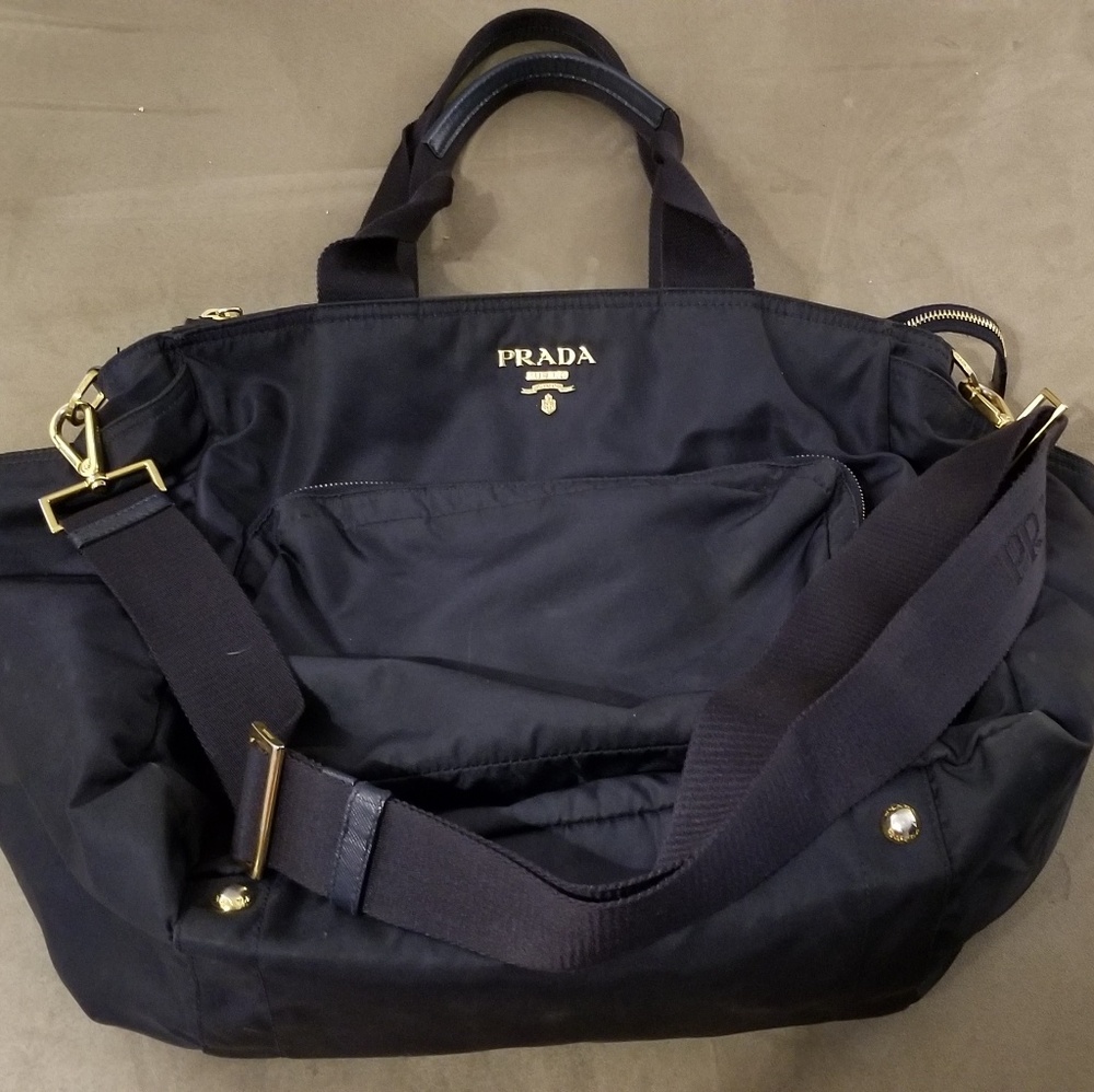 Prada navy blue nylon large shoulder diaper bag